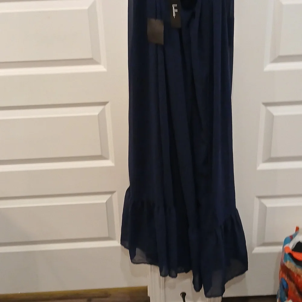 New Lulus Soiree Celebration Navy Blue Ruffled Lace Up Back Maxi Dress Size XL - Picture 10 of 10